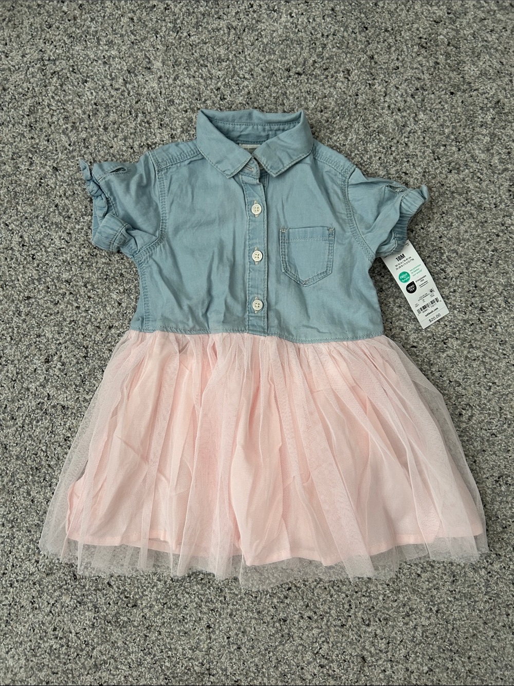 NWT OshKosh B'gosh Light Blue Denim-Look Top with Pink Tulle Skirt Dress